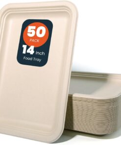 50 Pack 14 Inch Disposable Food Trays. 100% Compostable Heavy-Duty Food Serving Trays. Extra Large Paper Platter Trays for Crawfish Seafood BBQ Party and Holiday Feast
