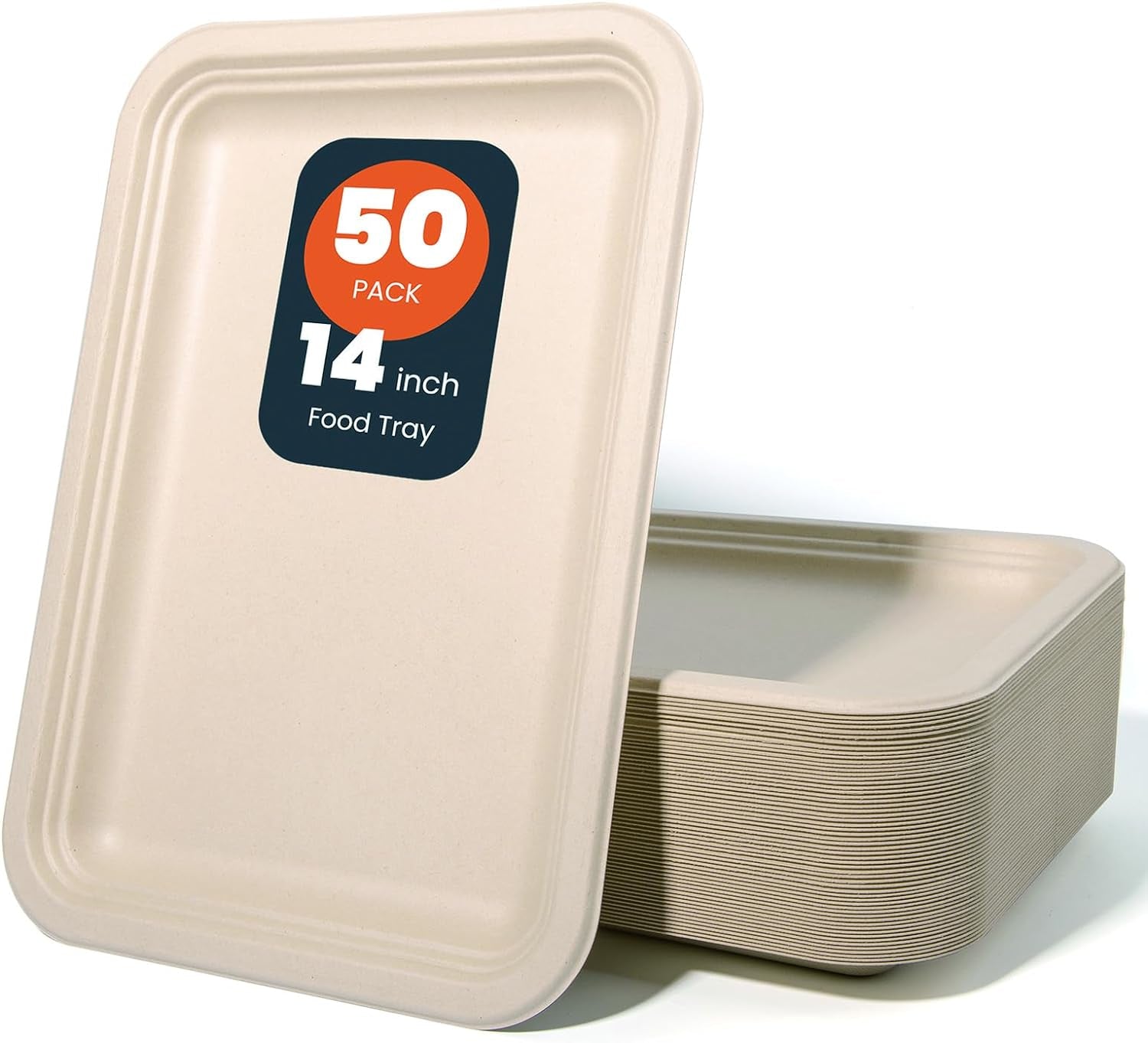 50 Pack 14 Inch Disposable Food Trays. 100% Compostable Heavy-Duty Food Serving Trays. Extra Large Paper Platter Trays for Crawfish Seafood BBQ Party and Holiday Feast