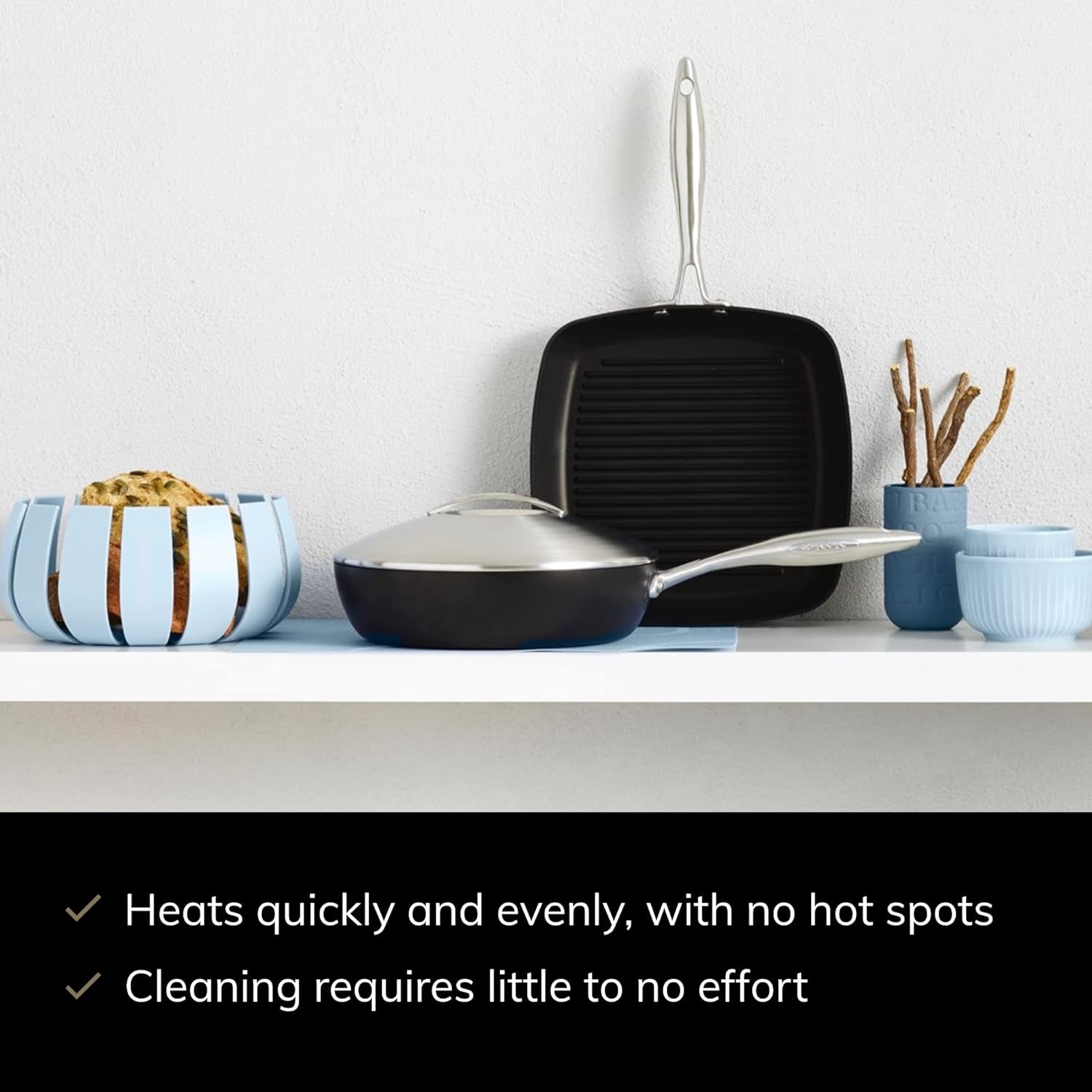 Professional 10.5 Square Grill Pan - Easy-To-Use Nonstick Cookware - Dishwasher. Metal Utensil & Oven Safe - Made in Denmark - Image 5