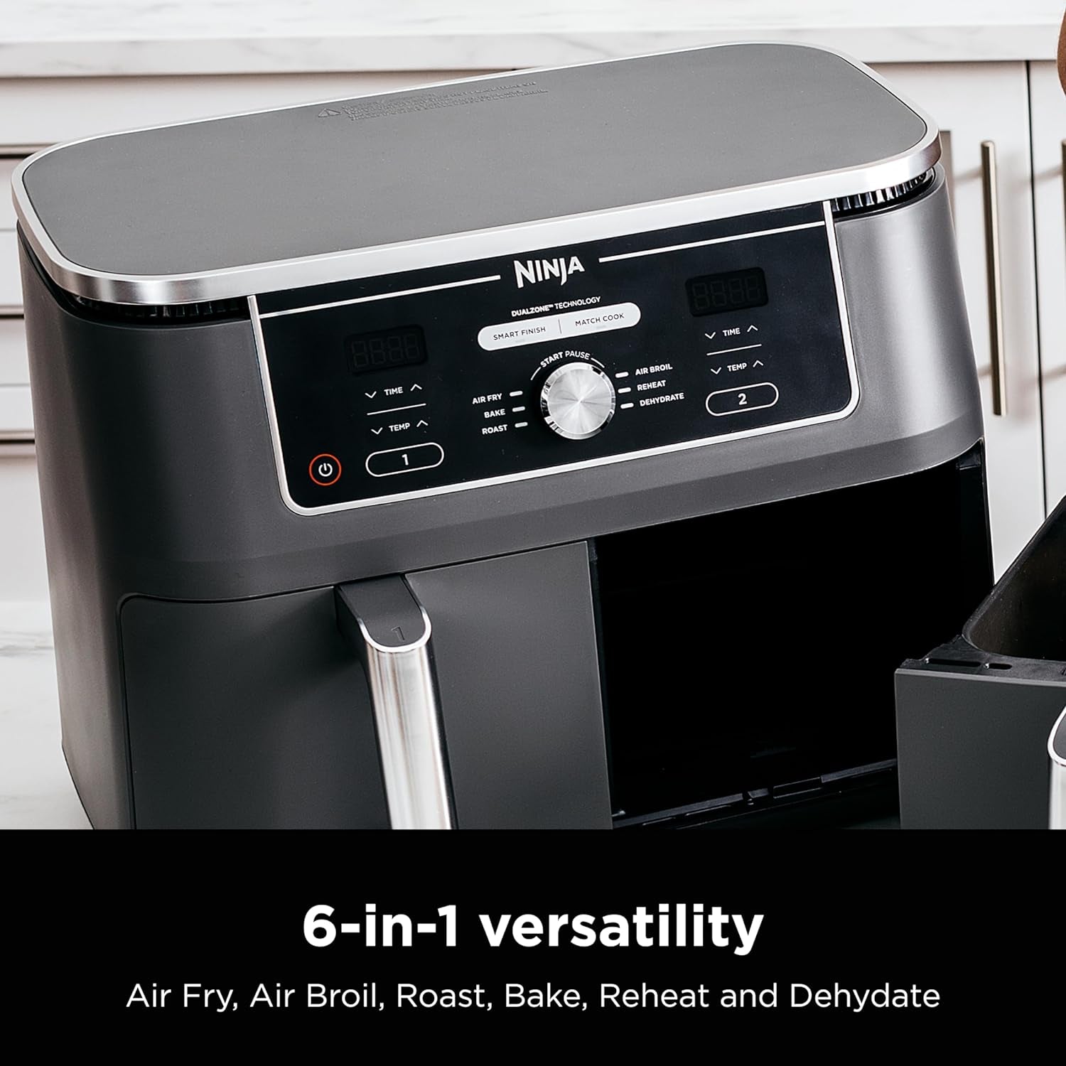 DZ401 Foodi 10 Quart 6-In-1 Dualzone XL 2-Basket Air Fryer with 2 Independent Frying Baskets. Match Cook & Smart Finish to Roast. Broil. Dehydrate for Quick. Easy Family-Sized Meals. Grey - Image 7