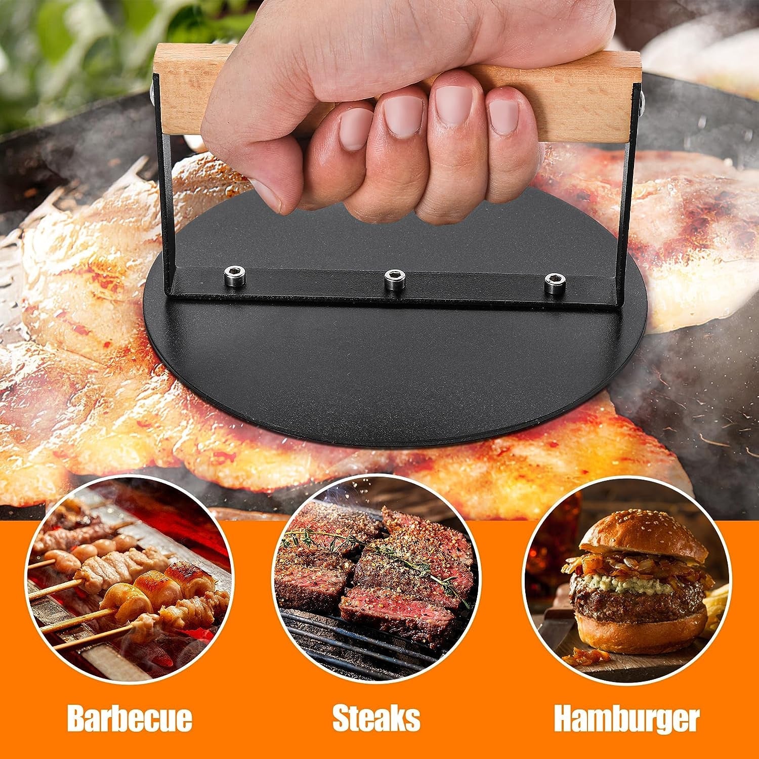Bodkar Smash Burger Press 6 Inch. round Burger Smasher Grill Press for Griddle Bacon Press Meat Steak Press with Wood Handle - Image 7