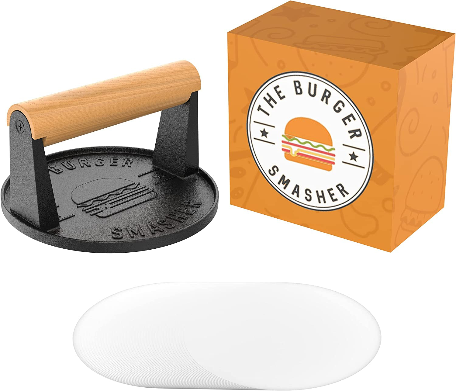 The Burger Smasher - Cast Iron Burger Press Kit W/Patty Paper Included | Hamburger Press Perfect for Flat Top Grill. Cast Iron Griddle or Skillet | Meat Press and Grill Press - Image 7