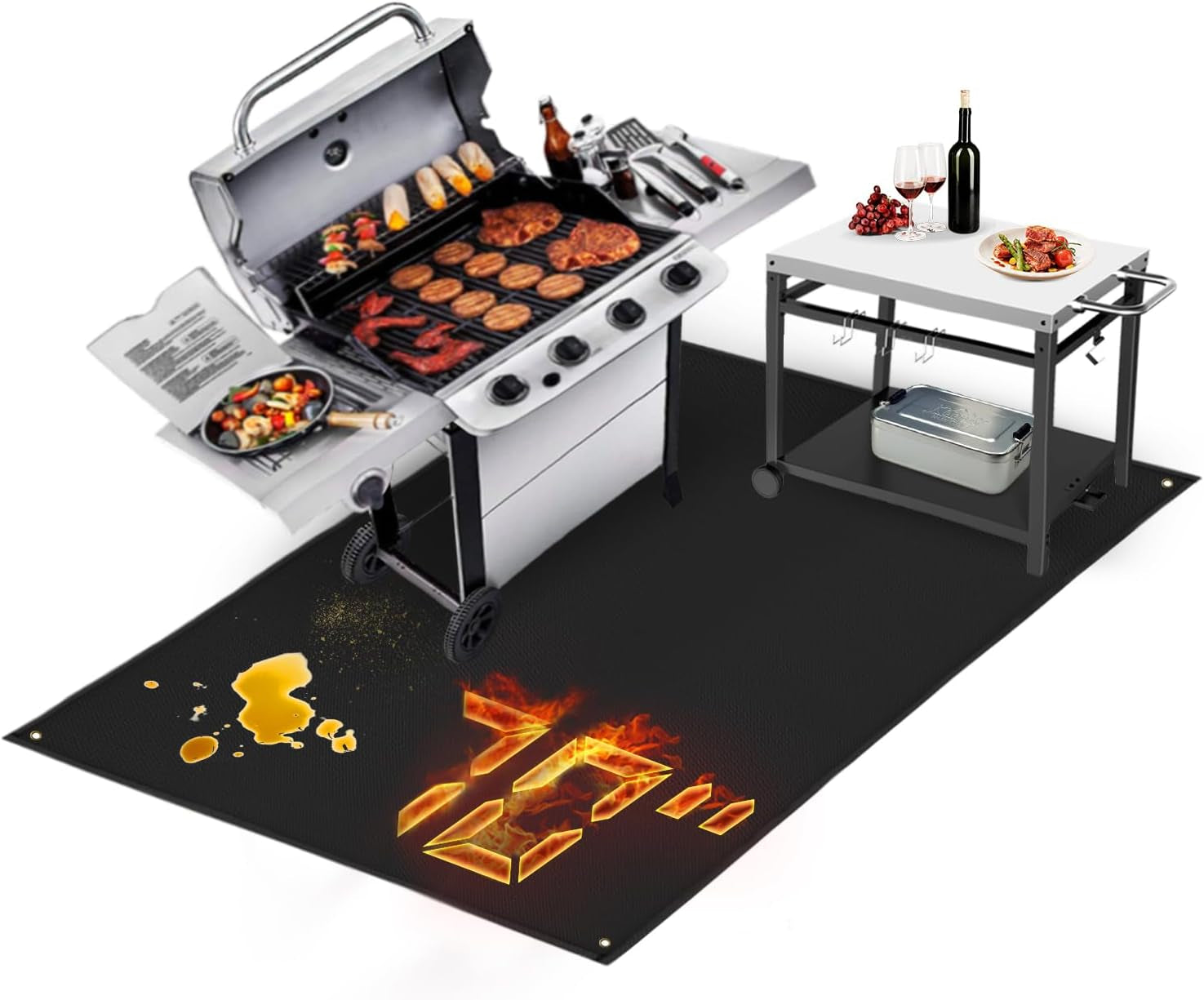 70 X 48 in under Grill Mat for Outdoor Grill - Fireproof BBQ Mats for Grilling to Protect the Deck. Patio. Pavers - Easy to Clean Indoor Fireplace Mat