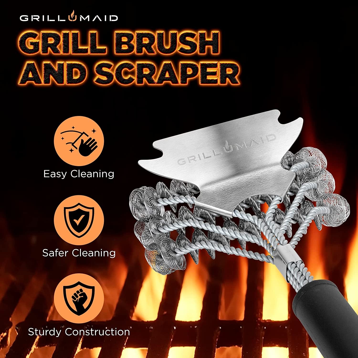 Grill Brush Bristle Free. Safe BBQ Brush Cleaner and Scraper for Outdoor Grill. 18 Stainless Grill Grate Scrubber. Cleaning Brushes for Porcelain. Weber. Gas. & Charcoal. Best Grill Accessories Gifts - Image 4
