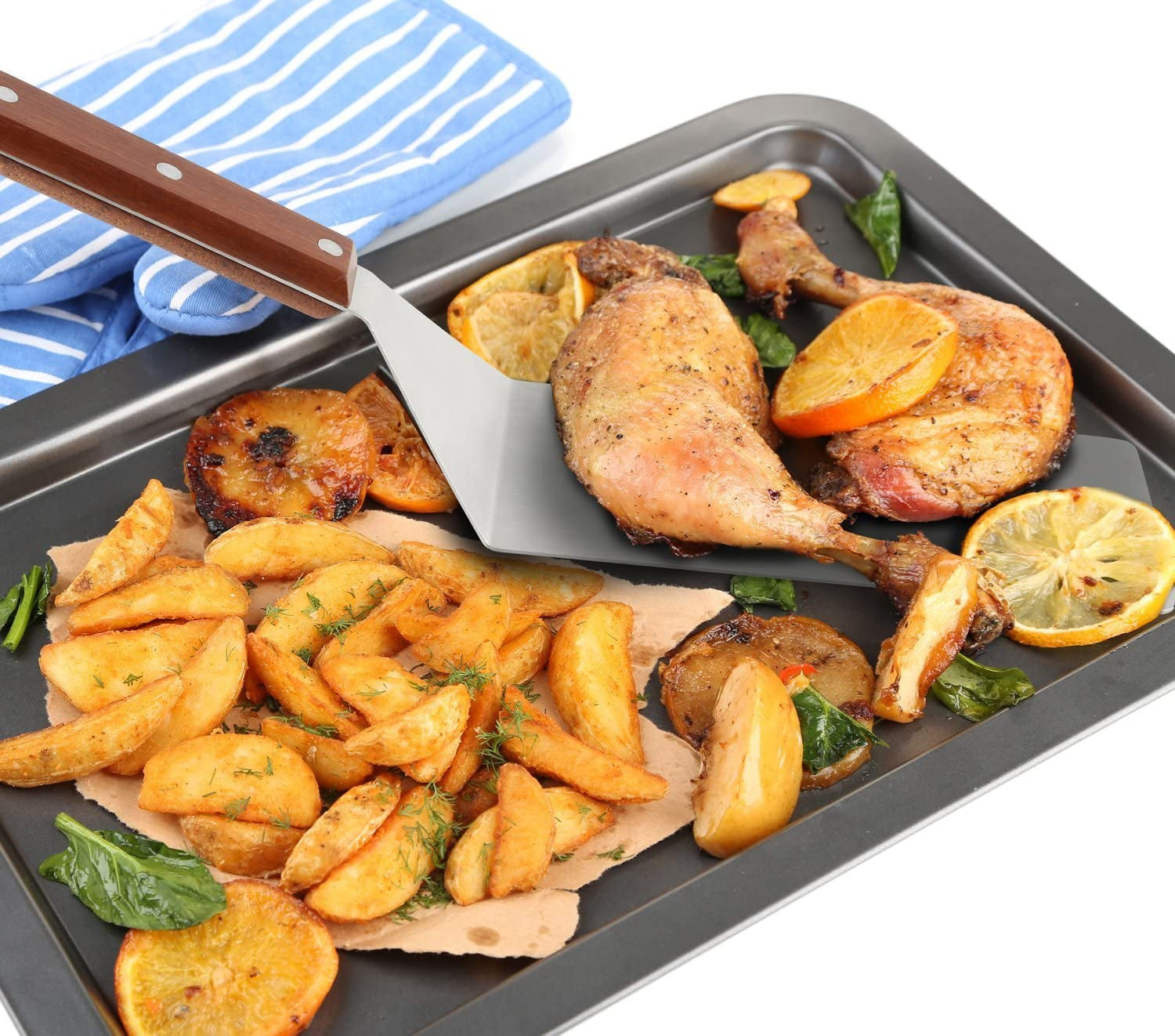 8 Extra-Large Sturdy Stainless Steel Spatula with Strong Wooden Handle – Professional Food Flipper Scraper for Grilling. Cooking. Baking for Your Home Kitchen and Restaurants - Image 6