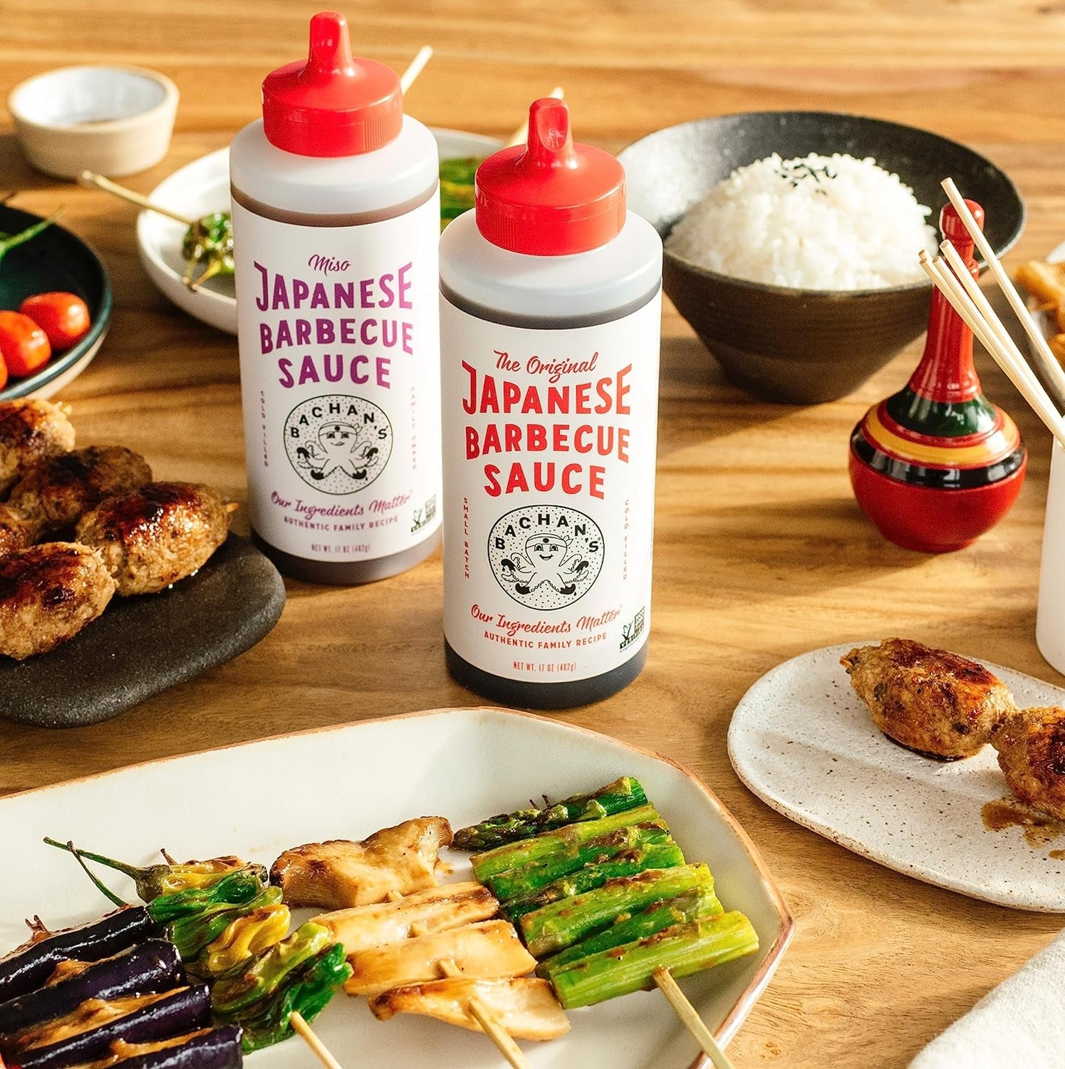 Bachan'S Variety Pack Japanese Barbecue Sauce. (1) Original. (1) Miso. BBQ Sauce for Wings. Chicken. Beef. Pork. Seafood. Noodles. and More. Non GMO. No Preservatives. Vegan. BPA Free - Image 2