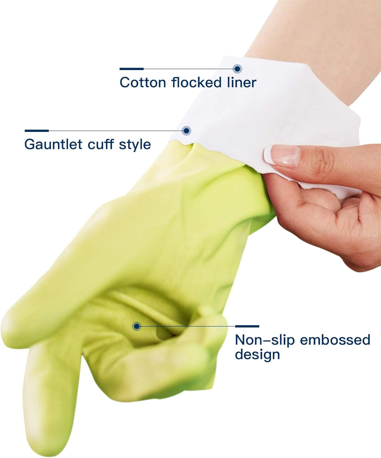 LANON Wahoo Skin-Friendly Cleaning Gloves. Dishwashing Kitchen Gloves with Cotton Flocked Liner. Reusable. Non-Slip. Bud Tender. Medium - Image 2