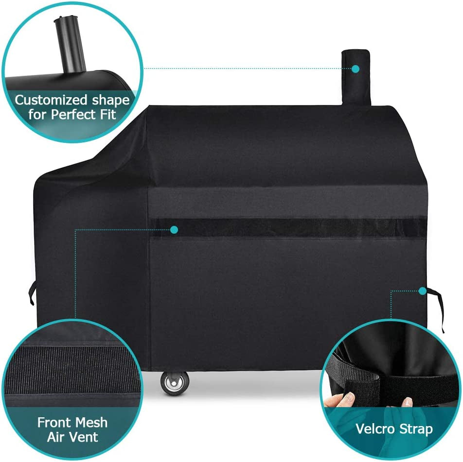 NEXCOVER Offset Smoker Cover - 60 Inch Waterproof Charcoal Grill Cover. Outdoor Heavy Duty BBQ Cover. Rip Resistant Smokestack Barbecue Cover for Brinkmann Char-Broil Weber Nexgrill. Black. - Image 3