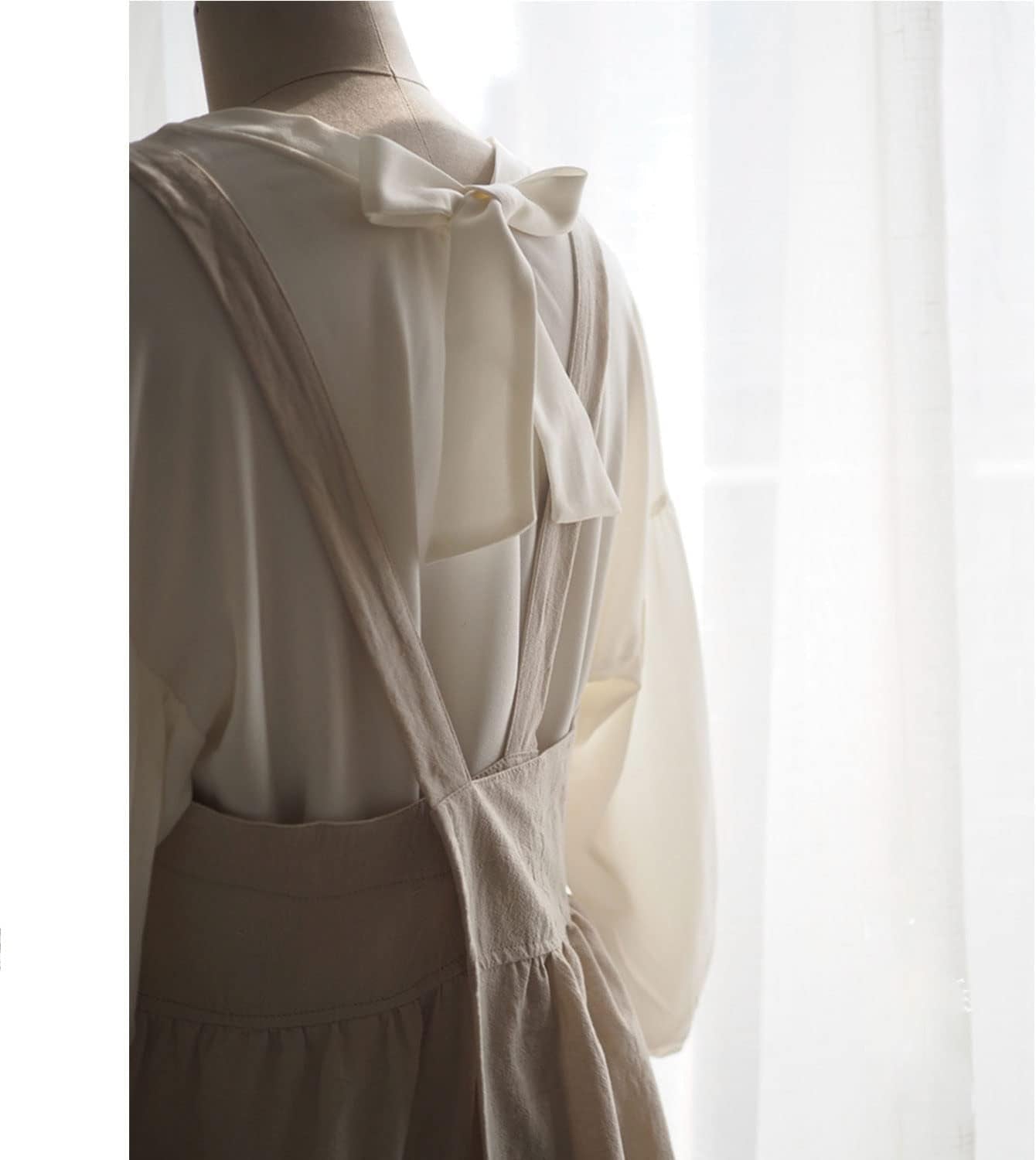 Uaussi Cotton Linen Apron Cross Back Work Apron for Women with Pockets Pinafore Dress X Cross Halter Apron for Chef Gardening - Image 3