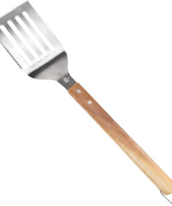 BBQ-AID Pro BBQ Metal Spatula - 17 Barbecue Spatula Stainless Steel with Serrated Knife Edge -Solid & Sturdy Turner Spatula- Acacia Wood Handle- Heavy Duty Built to Last Kitchen Spatula