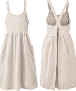 Uaussi Cotton Linen Apron Cross Back Work Apron for Women with Pockets Pinafore Dress X Cross Halter Apron for Chef Gardening
