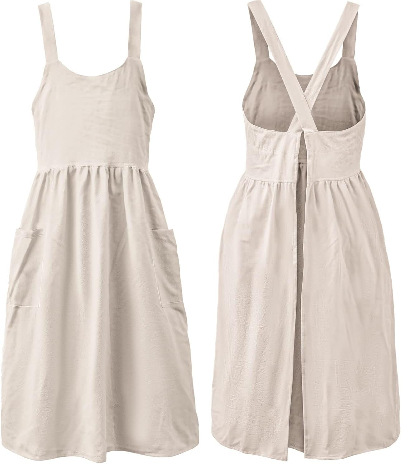 Uaussi Cotton Linen Apron Cross Back Work Apron for Women with Pockets Pinafore Dress X Cross Halter Apron for Chef Gardening - Image 8