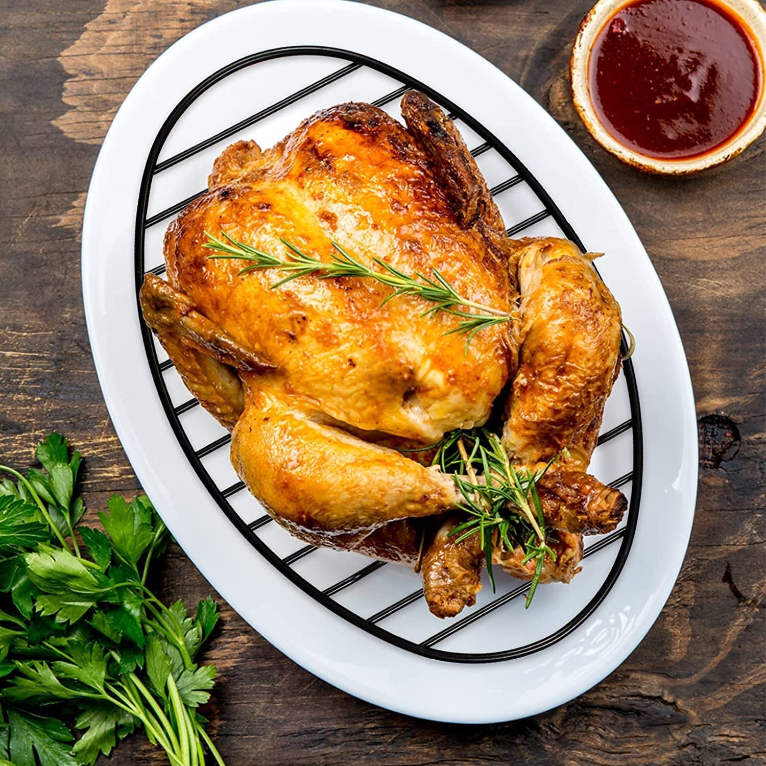 Oval Roasting Rack with Integrated Feet. Non-Stick Coating. Baking Rack Easy to Clean for Cooking. Roasting. Drying. Grilling 12×8.5 Inches Black - Image 6