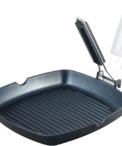 Grill Pan with Folding Handle. Nonstick Grill Pan for Stove Tops. Induction Compatible KBBQ Grill Pan with Pour Spouts. Indoor Square BBQ Grilling Pan… (11 In)