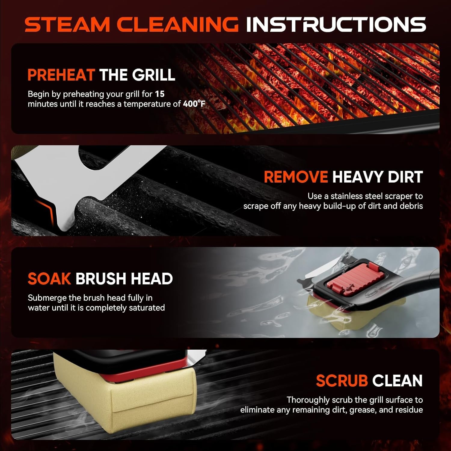 Grill Brush Bristle-Free Steam Cleaning. BBQ Brush Replaceable Heat-Resistant Kevlar Head with Grill Scraper Safe Barbecue Grill Cleaner - Image 5
