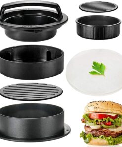 TAOUNOA Hamburger Press Patty Maker. 3 in 1 Non-Stick Burger Press with 100 Pcs Wax Paper for Making Delicious Burgers. Perfect Shaped Patties for Grilling and Cooking