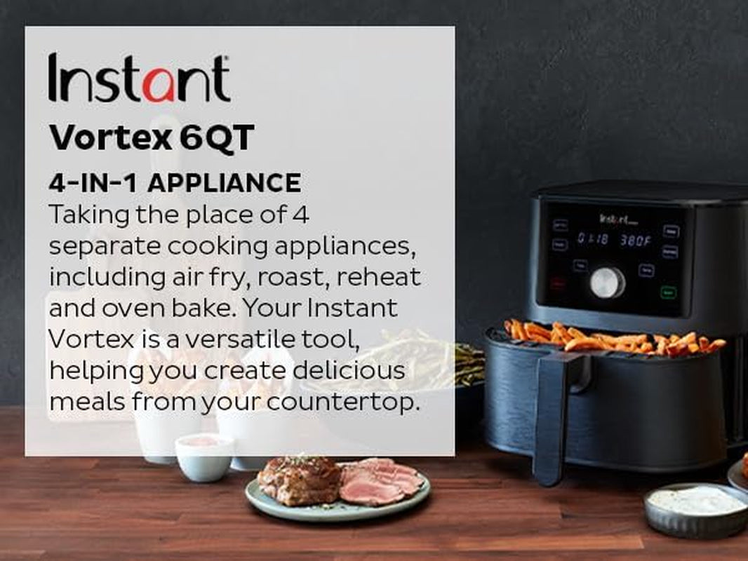 Instant Pot Vortex 6QT XL Air Fryer. 4-In-1 Functions That Crisps. Roasts. Reheats. Bakes for Quick Easy Meals. 100+ In-App Recipes. Is Dishwasher-Safe. from the Makers of Instant Pot. Black - Image 7