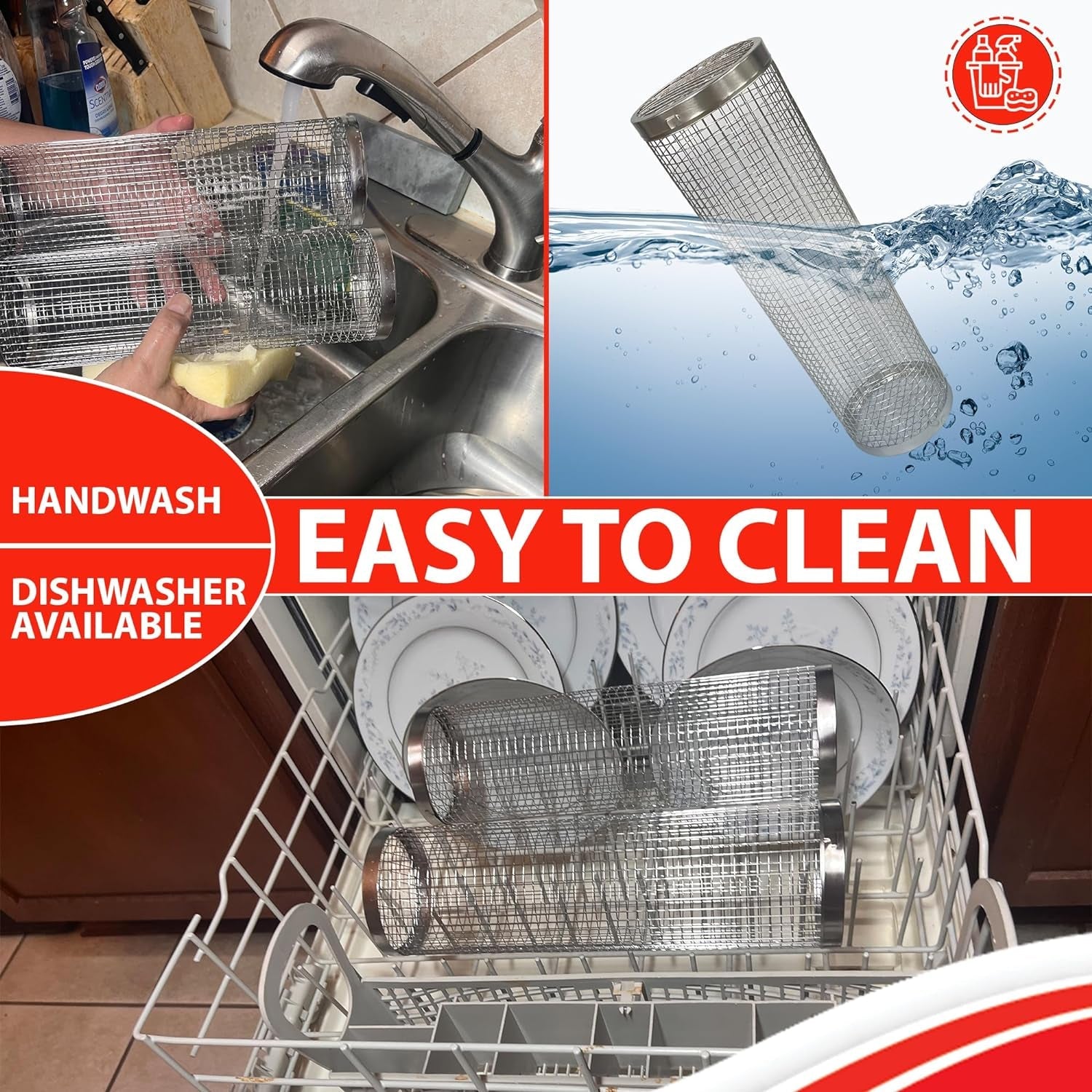 Sunmikosh Rolling Grilling Basket - Barbecue Portable Roll Grill Basket for Outdoor Camping - Stainless Steel BBQ Net Tube Grill Basket. Suitable for Fish. Kabob. Meat. Vegetables. French Fries - Image 5