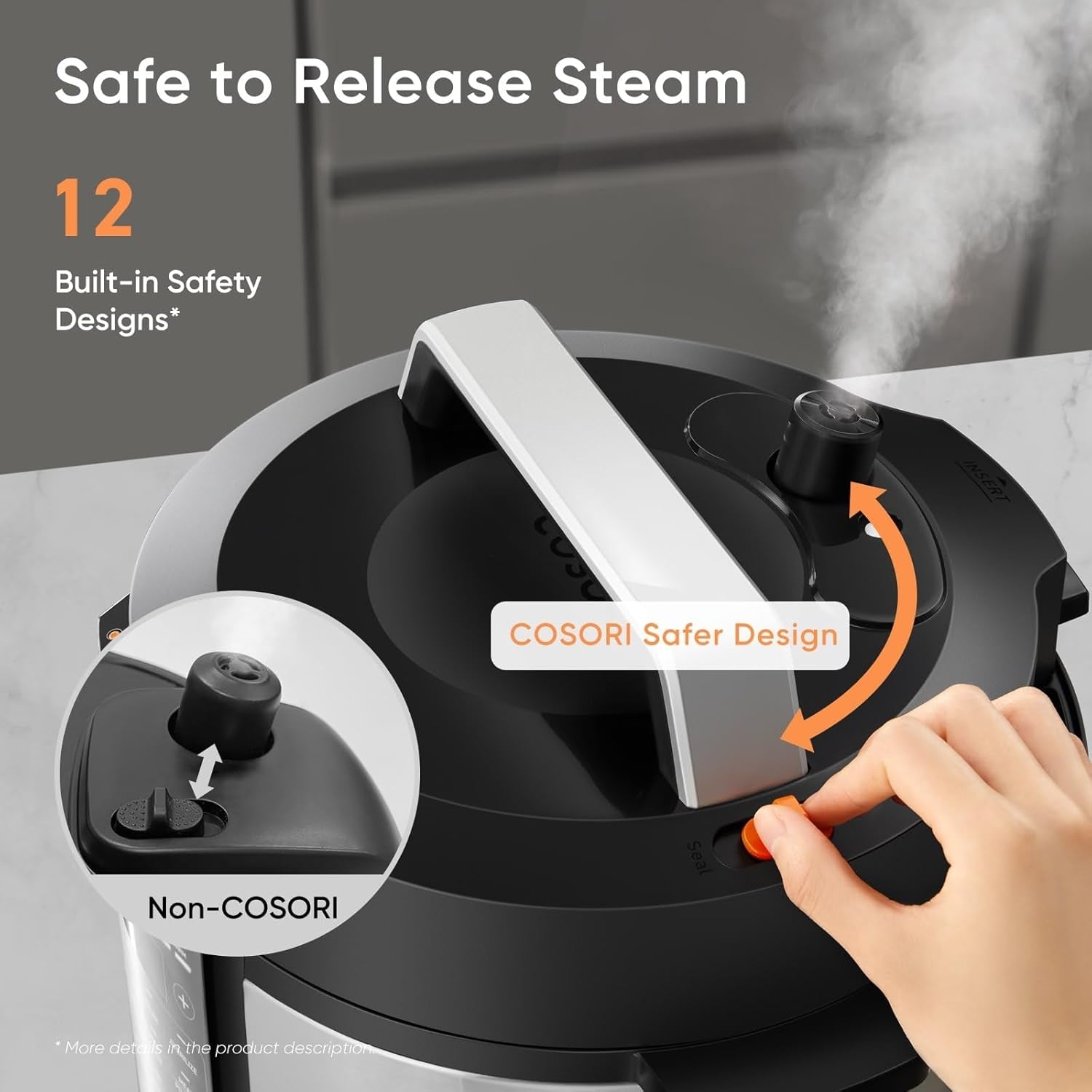 COSORI Pressure Cooker 6 Qt. 9-In-1 Instant Multi Kitchen Appliances. Safer Venting Design. Rice Cooker. Slow Cooking Pot. Sous Vide. Saute Pot. 1100W. Stainless Steel - Image 4