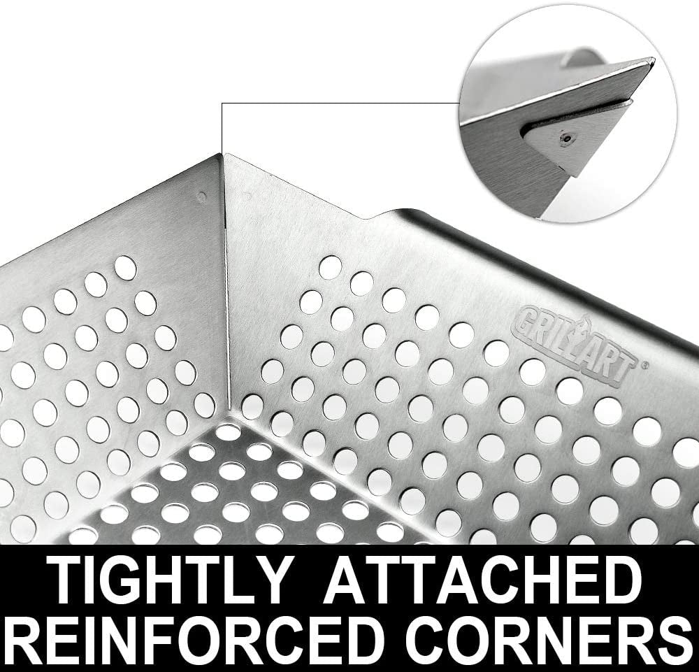 GRILLART Grill Basket Heavy Duty -Large Grill Baskets for Outdoor Grill Vegetables -Stainless Steel Veggie Grilling Basket/Pan - Lasting Grill Vegetable Basket BBQ Grill Accessories. Gifts for Dad Men - Image 4