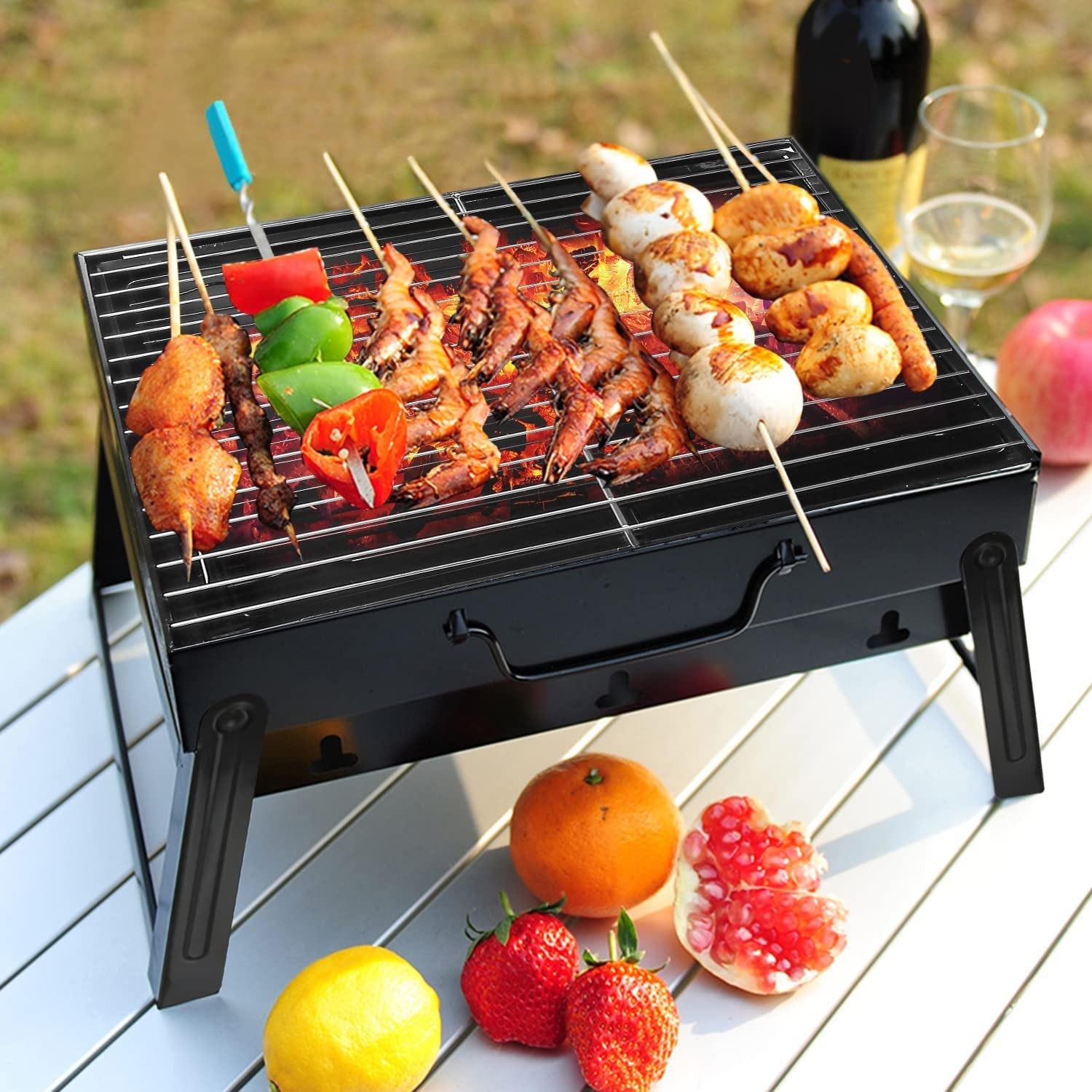 Barbecue Grill Portable BBQ Charcoal Grill Smoker Grill for Outdoor Cooking Camping Hiking Picnics Backpacking - Image 2