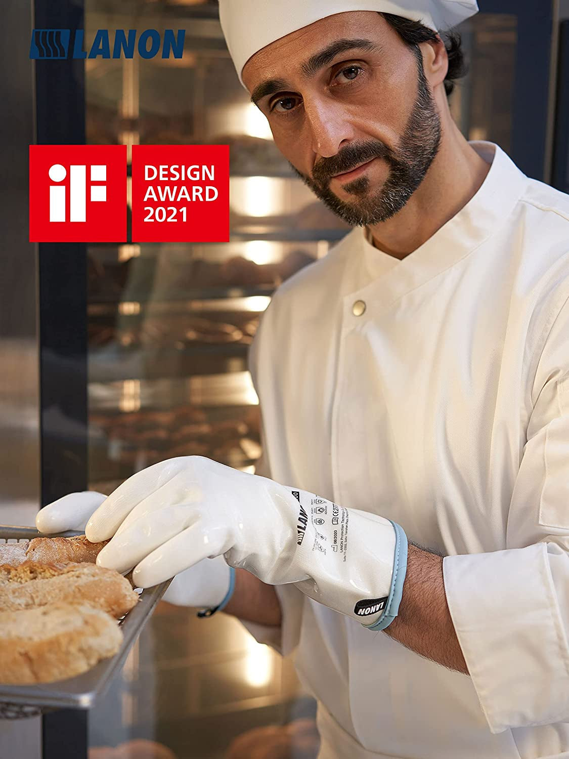 LANON Liquid Silicone Gloves. Heat Resistant Oven Gloves with Fingers. Food Grade. Waterproof. White. Large - Image 3