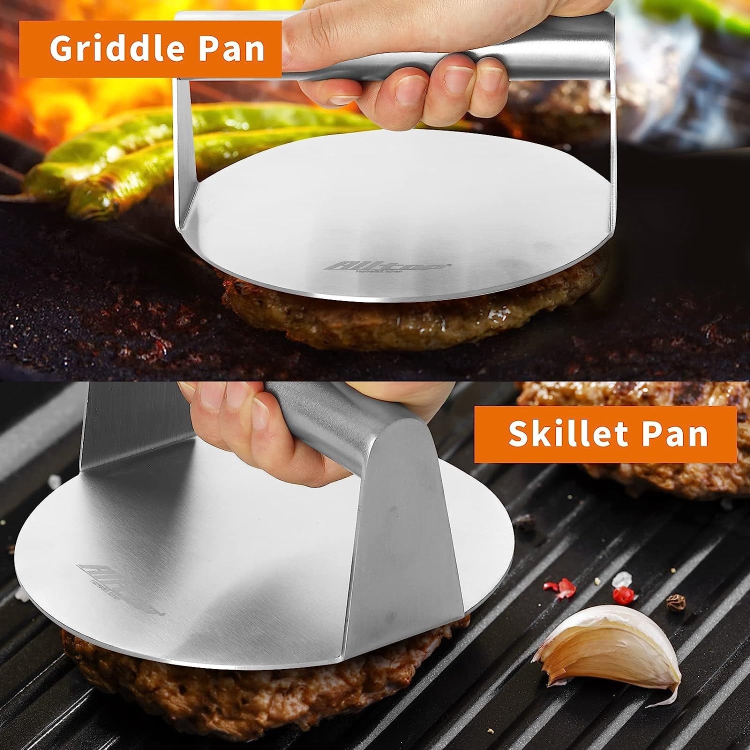 ALLTOP Smash Burger Press.Stainless Steel Non-Stick Smasher Hamburger Press -Patty Maker for Flat Top Griddle.Grill.Bbq - round Kitchen Tool (5.5 Inch) - Image 4
