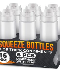 Set of 6 Condiment Squeeze Bottles (16 oz) – Clear. Easy‑Fill. Self‑Closing Valve for Sauces