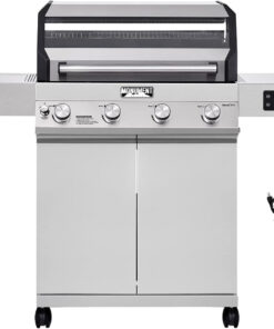 Monument Grills Denali D405 4-Burner Liquid Propane Gas Smart Bbq Grill Stainless Steel with Rotisserie Kit(2 Items)