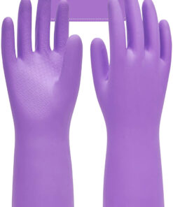 4 Pairs Reusable Dishwashing Cleaning Gloves with Latex Free. Cotton Lining. Kitchen Gloves. Purple. Medium