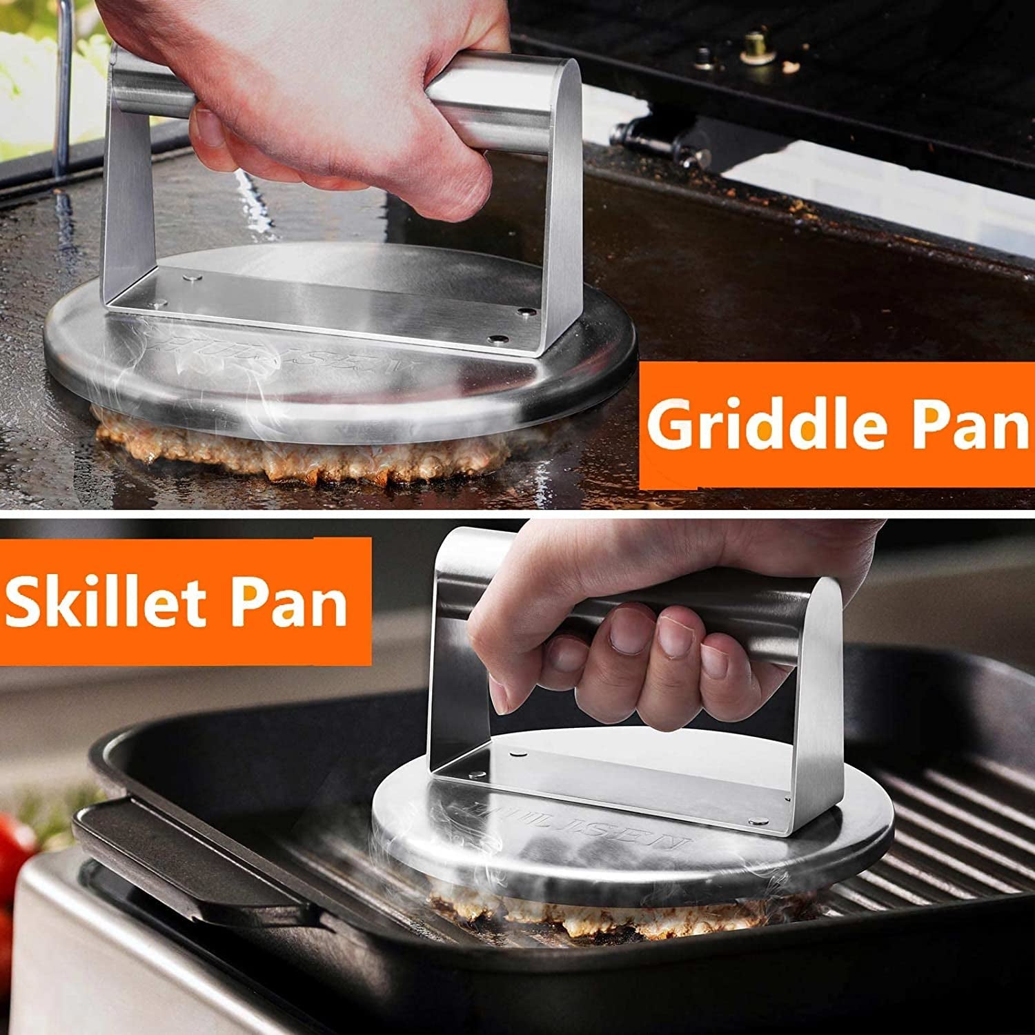 HULISEN Stainless Steel Smashed Burger Press. 6 Inch round Burger Smasher. Griddle Hamburger Press. Non Stick Grill Press for BBQ Griddle Cooking. Griddle Accessories Kit. Gift Package - Image 4