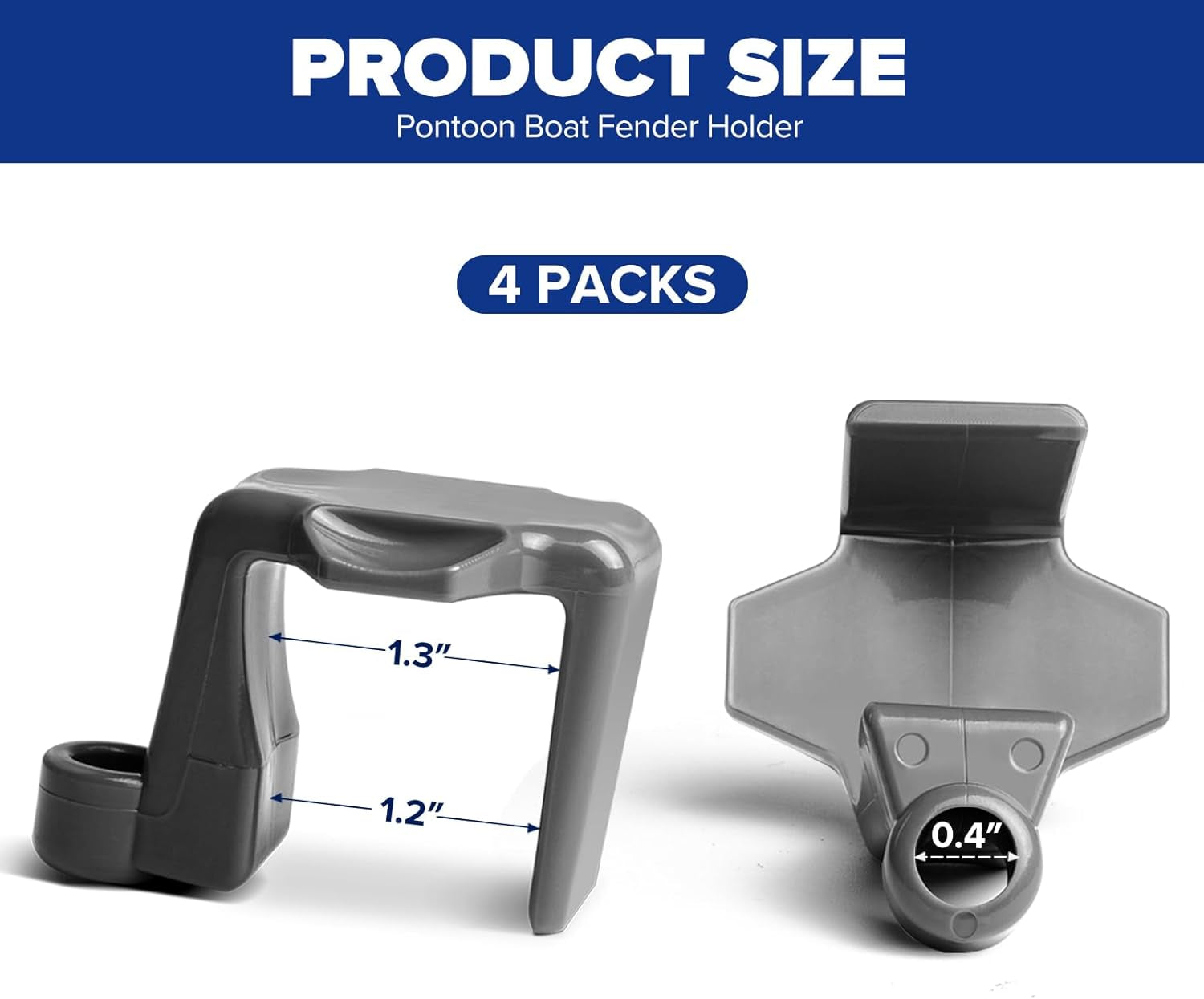 Boat Bumper Clips Hangers Adjusters Cleats 4Pack. Pontoon Fender Clips for Docking. Durable ABS Boat Fender Clips for 1 Inch and 1.25 Inch Square Tube. Grey - Image 3