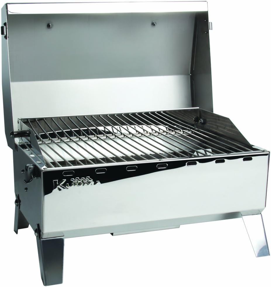 Kuuma Premium Stainless Steel Mountable Gas Grill W/Regulator -Compact Portable Size Perfect for Boats. Tailgating and More - Stow N Go 125 (58140)