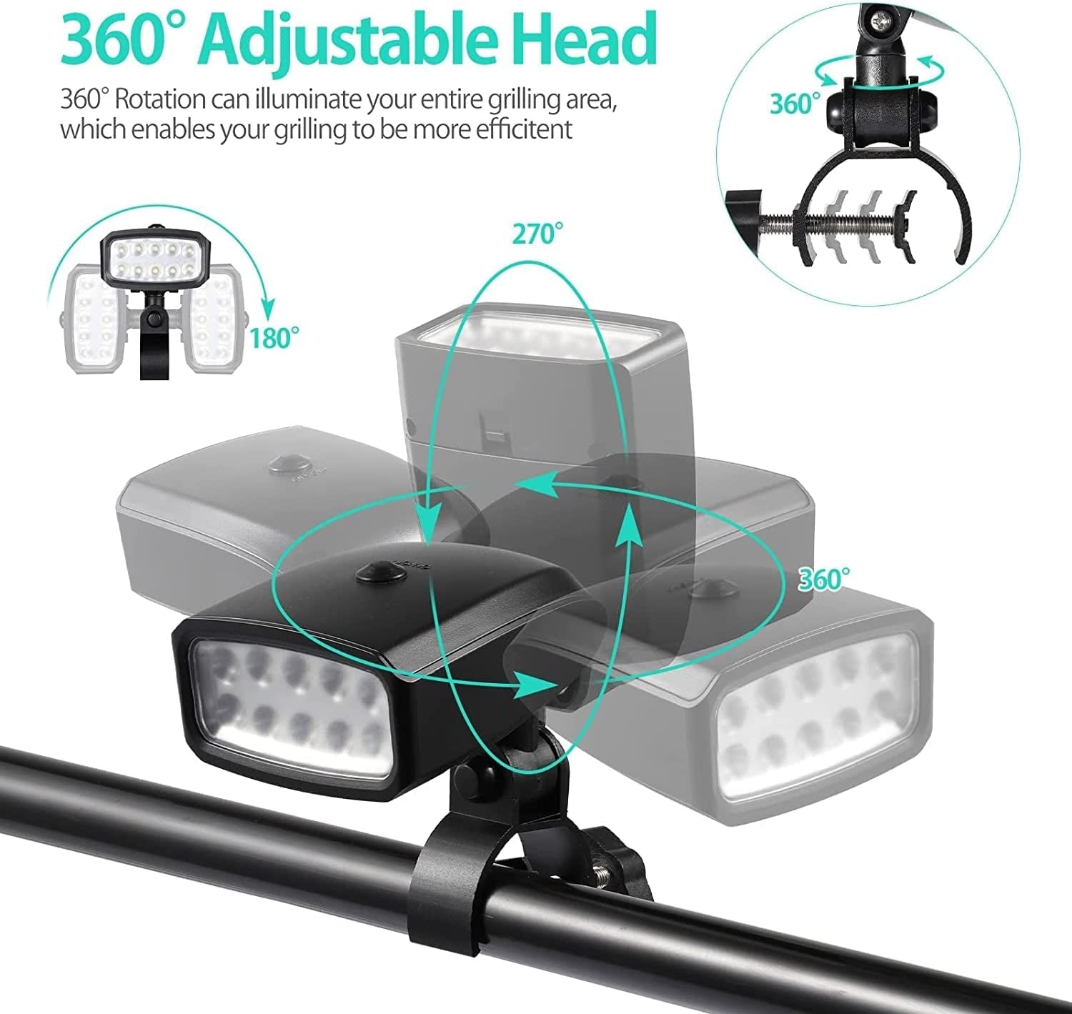 Grill Light Outdoor. LED BBQ Light Gift for Men Dad Boyfriend Rotatable Grill Accessories with 10 Super Bright LED Lights Including Sturdy Clamp Mount Fits Handle (Battery NOT Included) - Image 6