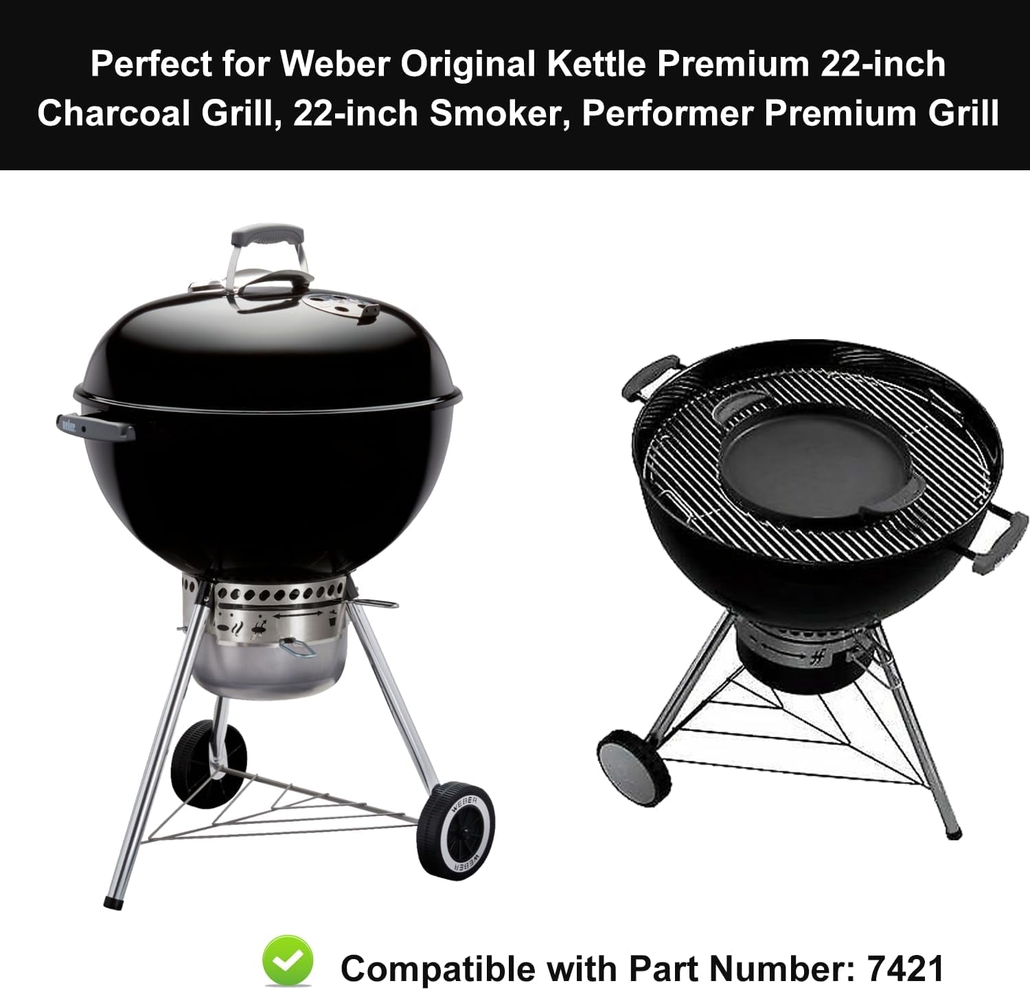 7421 Enameled Cast Iron 12 Gourmet BBQ System Griddle Replacement Parts for Weber Original Kettle Premium 22-Inch Charcoal Grill. 22'' Smokers. Performer Premium Grill - Image 3