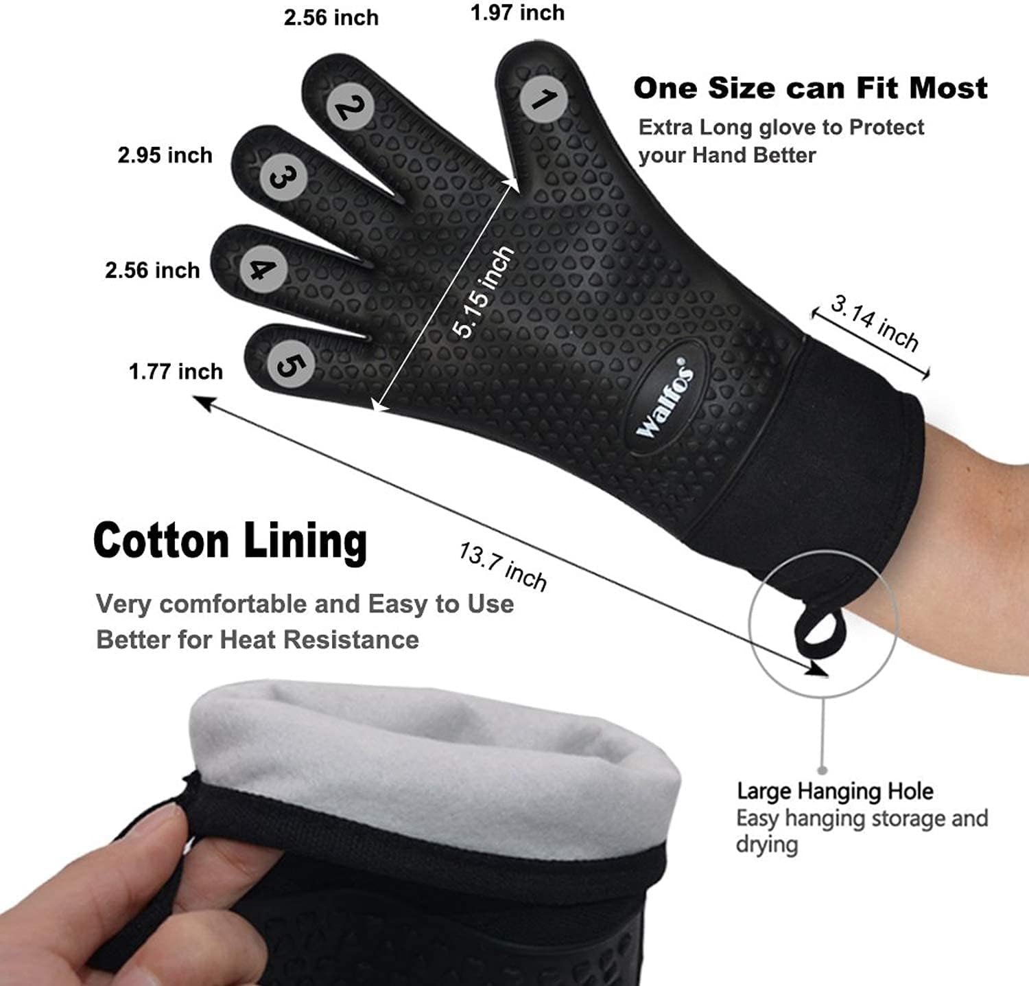 Walfos Silicone Grill and Cooking Gloves plus Pork Shredder Claws plus Silicone Basting Brush - Heat Resistant and Non-Slip. Safe Cooking and Grilling for Indoor & Outdoor. Superior Value Premium Set - Image 4