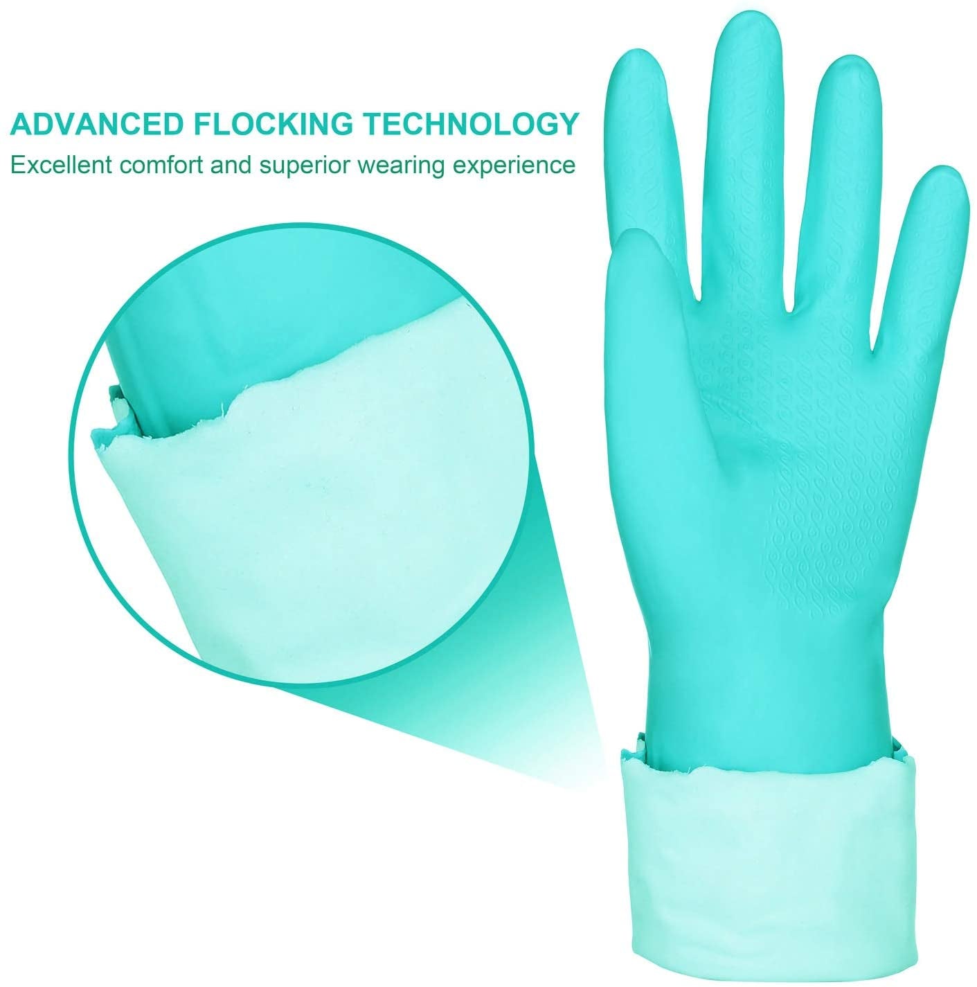 Reusable Dishwashing Cleaning Gloves with Latex Free. Cotton Lining.Kitchen Gloves 2 Pairs.Purple+Blue - Image 4
