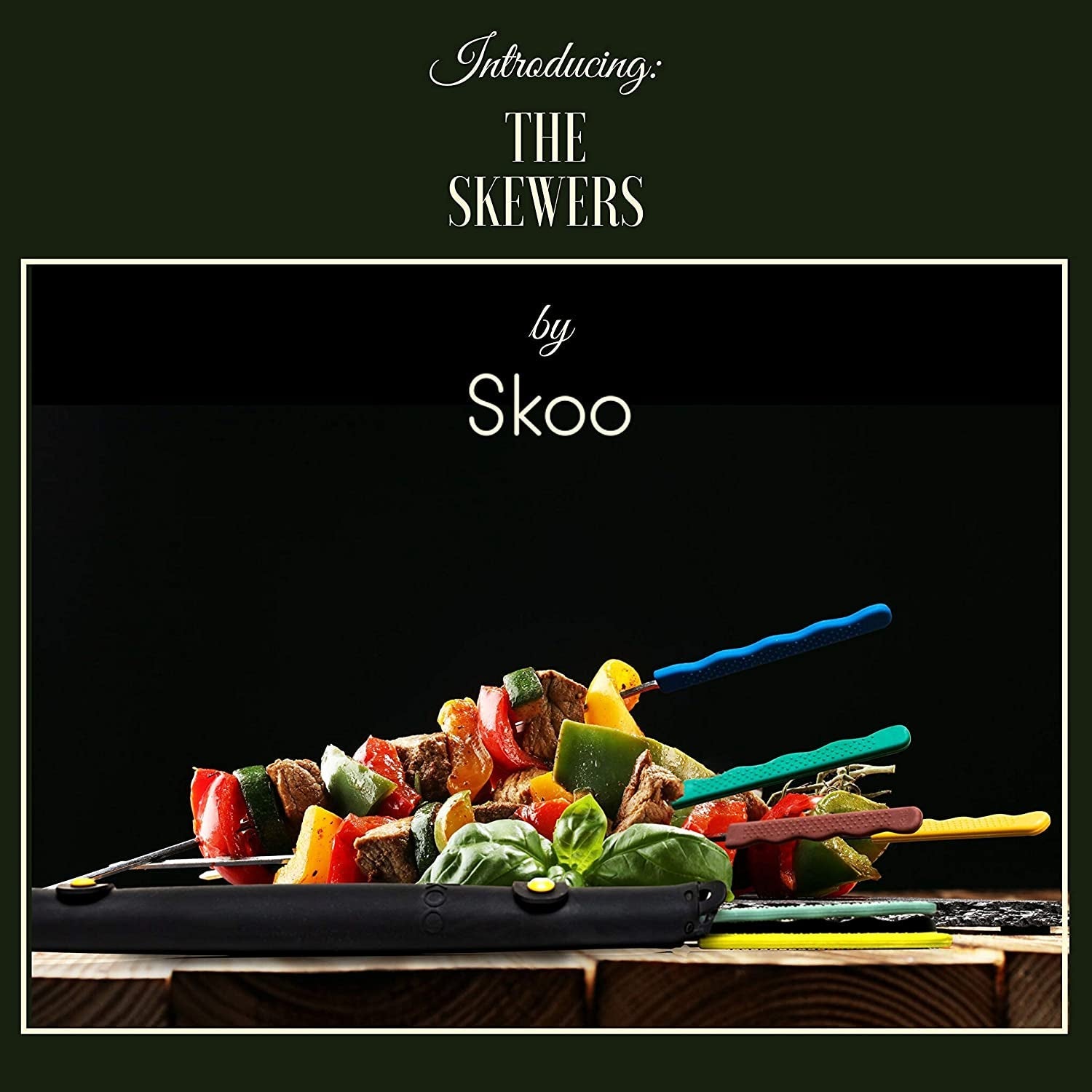 Skoo Barbecue Skewers Set - 7 Silicone Handled Stainless Steel BBQ Skewers + Silicone Storage Bag - 14 Flat Metal Shish Kebab Skewers for Grilling - Reusable Grill Kabob Skewer Sticks + Rollable Bag - Image 2