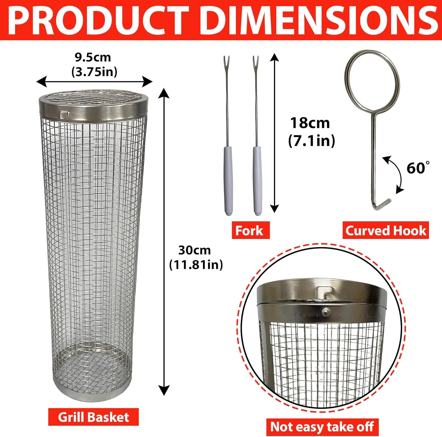Sunmikosh Rolling Grilling Basket - Barbecue Portable Roll Grill Basket for Outdoor Camping - Stainless Steel BBQ Net Tube Grill Basket. Suitable for Fish. Kabob. Meat. Vegetables. French Fries - Image 2