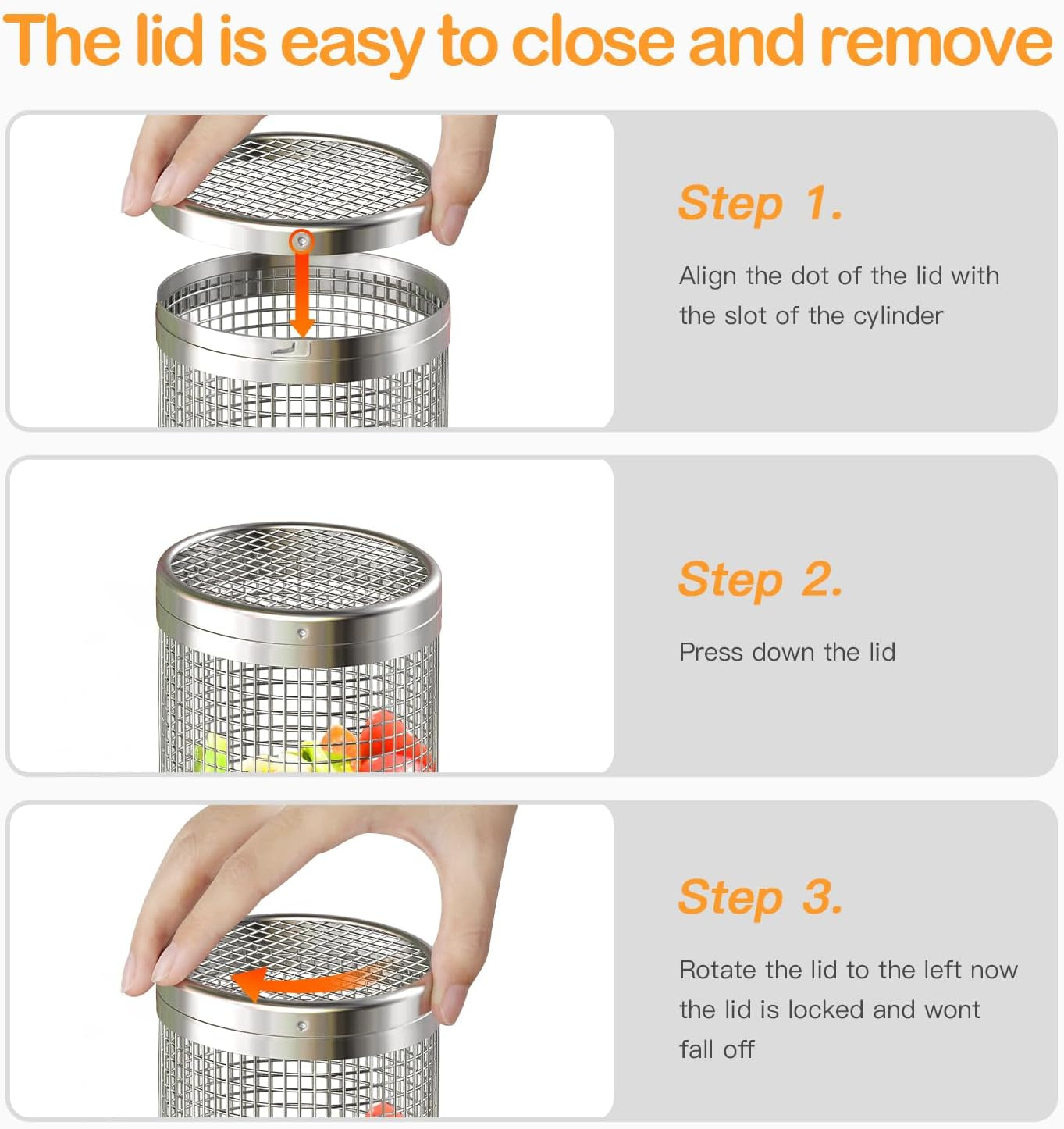 Rolling Grill Baskets. Heavy-Duty 304 Stainless Steel Material. round BBQ Grilling Baskets for Veggies. Fish. BBQ Net Tube Barbeque Vegetable Grill Accessories. Cage Cylinder 2 PACK (Two Large) - Image 7