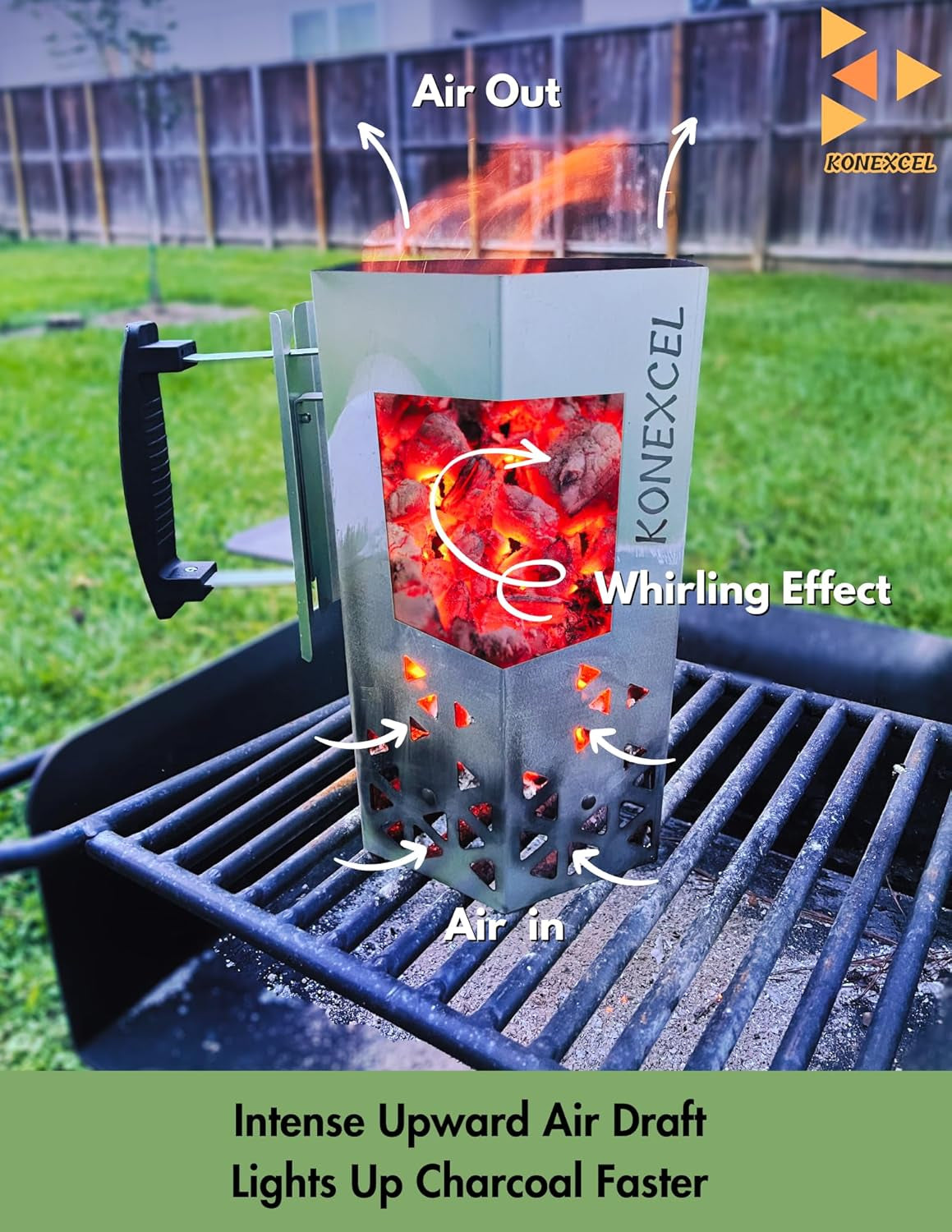 Heavy Duty Charcoal Chimney Starter. XXL Size. BBQ Chimney Starter for Charcoal Grill and Barbecues. Sturdy and Easy to Use BBQ Grill Tool for Rapid Fire Starter. Fire Starter Set (Steel) - Image 2