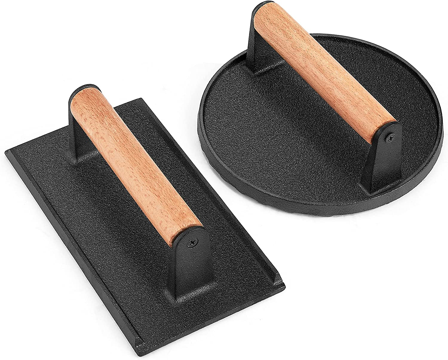 Leonyo 2Pcs Smash Burger Press. Bacon Press for Griddle. round Cast Iron Grill Press for Flat Top Grill. Rectangular Hamburger Smasher for Griddle. Food Meat Press for Steak. Sandwich. Nonstick Pan