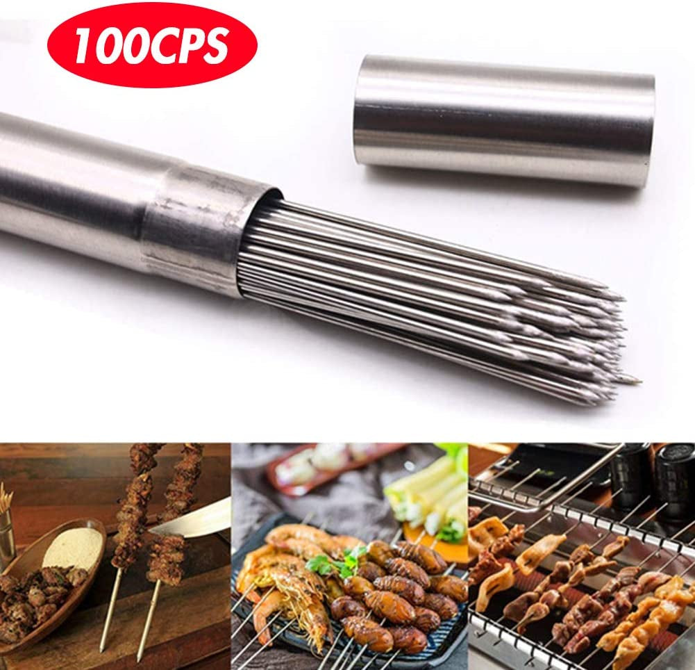 Bigotters Barbecue Skewers. 100PCS Skewers for Grilling Stainless Steel Skewers BBQ Needle Sticks Metal Skewers for Meat Shrimp Chicken Vegetable Outdoor Cooking - Image 8