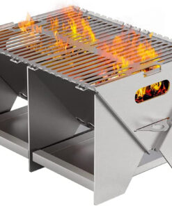 Ajinteby Portable Fire Pits for Wood Burning. Campfire Grill Firepit and Detachable Grill for Picnic. Backyard and Garden BBQ. Heavy Duty Stainless Steel Outdoor Heating. Bonfire and Picnic White