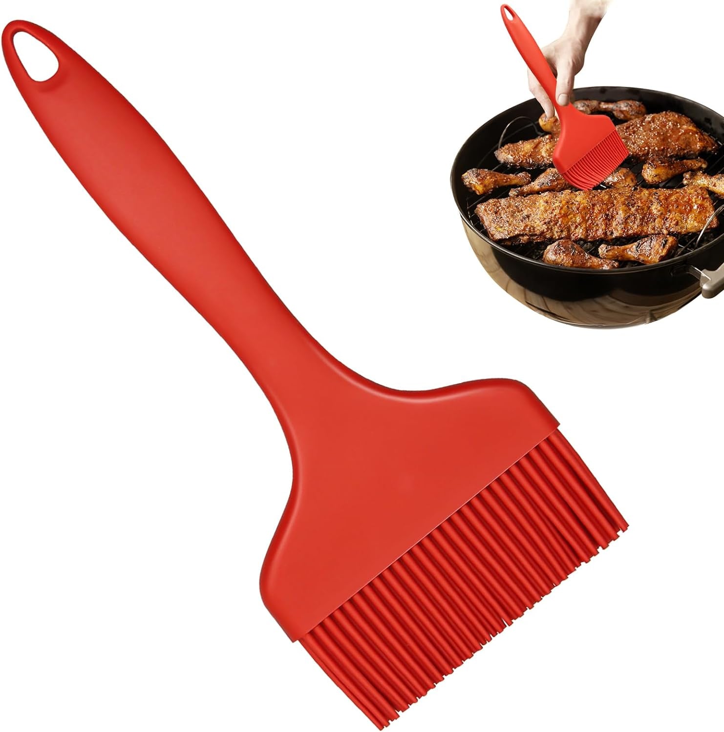Silicone Basting Brush. Large BBQ Pastry Brush for Cooking. Extra Wide Basting Brush for Grilling Cooking Baking. Kitchen Brush Heat Resistant BBQ Food Brush for Sauce Butter Oil Marinades(Red)