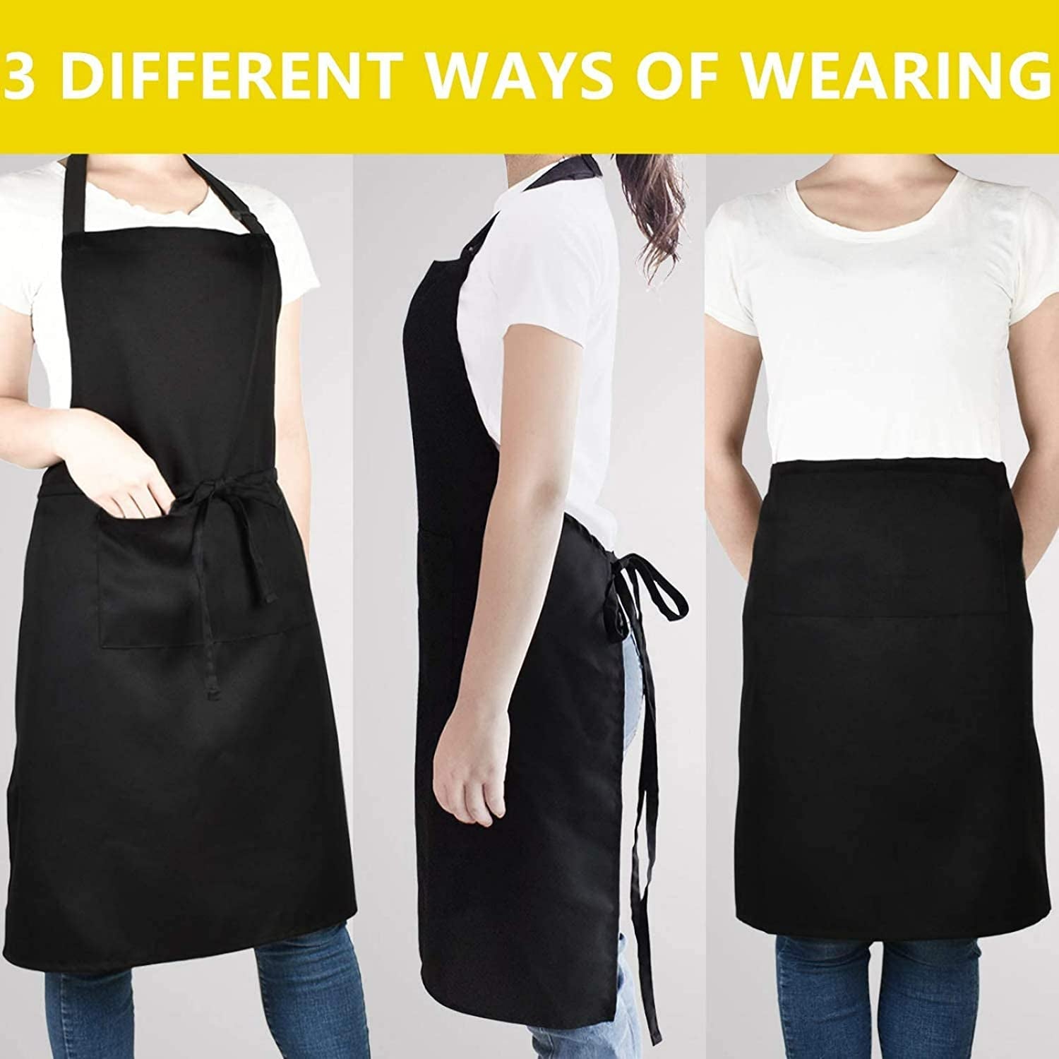 Chef Apron for Men and Women Professional for Cooking with Pockets - Adjustable - Bib Aprons - Water & Oil Resistant - 1 Pack. Black - Image 5