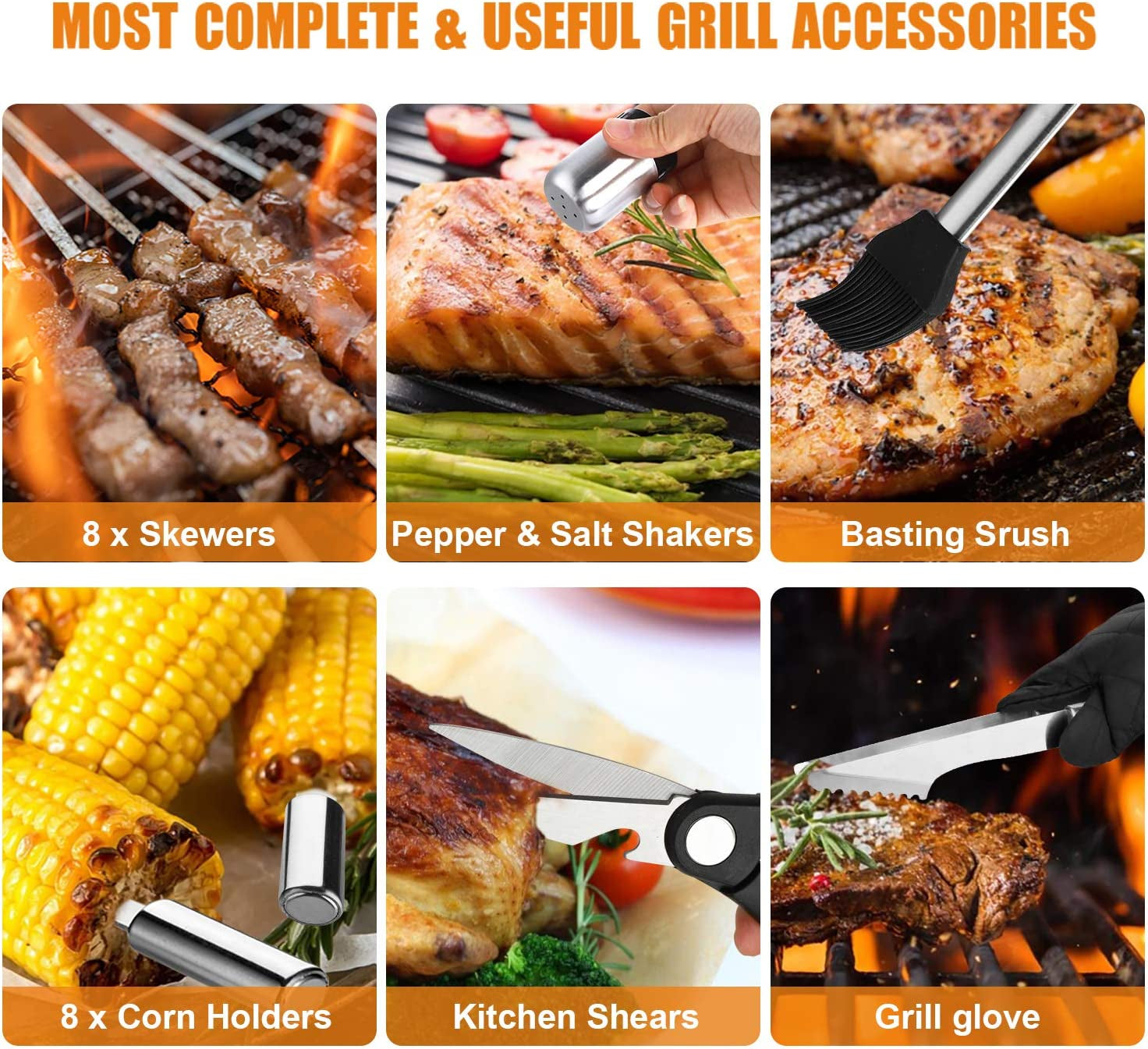 Cifaisi BBQ Grill Utensils Set for Camping/Backyard. 38Pcs Stainless Steel Grill Tools Grilling Accessories with Barbecue Mats. Aluminum Case. Thermometer for Men Women - Image 7