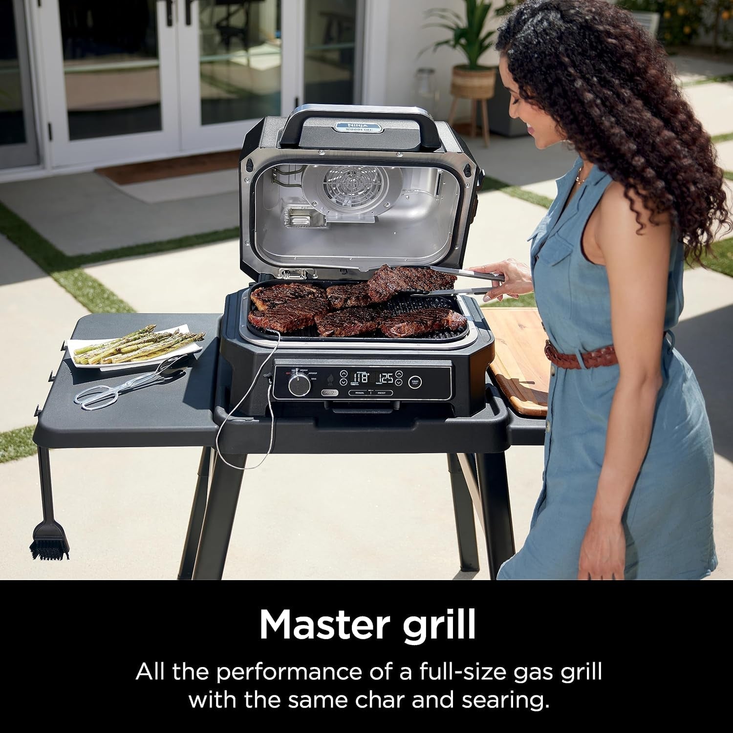 OG850 Woodfire Pro XL Outdoor Grill & Smoker with Built-In Thermometer. 4-In-1 Master Grill. BBQ Smoker. Outdoor Air Fryer. Bake. Portable. Electric. Blue - Image 2