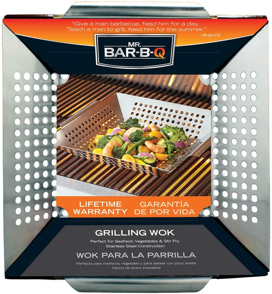 Mr. Bar-B-Q 06034Y Stainless Steel Vegetable Grill Basket | Perfect for Cooking Crispy Vegetables. Fish. and Meats on the Grill or BBQ | Built in Handles | Great for Cookouts and Camping