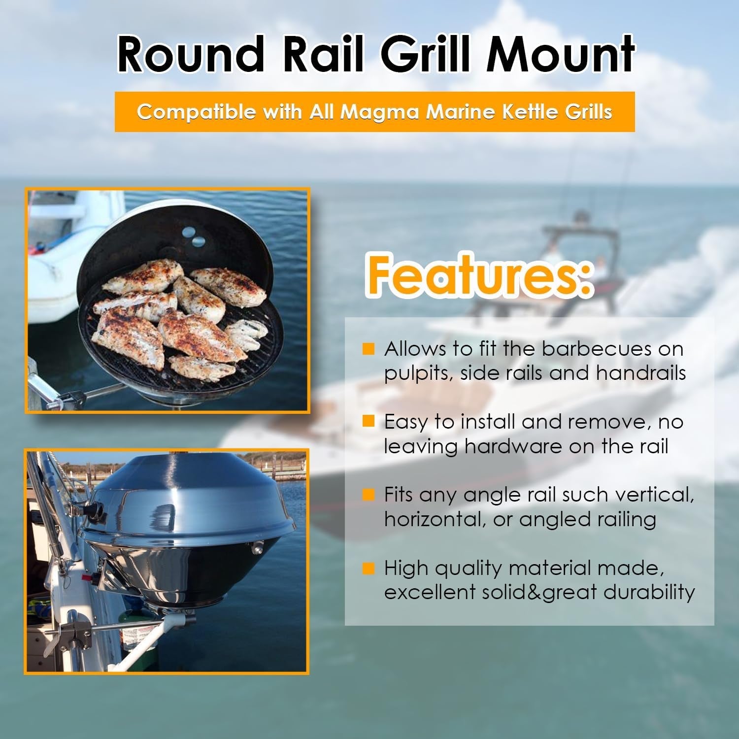 Round Rail Grill Mounting Hardware Kit for Standard 7/8 or 1 Rails. Compatible with All Magma Marine Kettles Grill A10-080 - Image 3